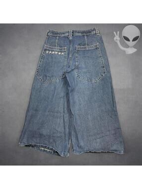 ALAB Digital Denim Jorts Size 32 Rave Y2K Skater Baggy Embroidered JNCO Style